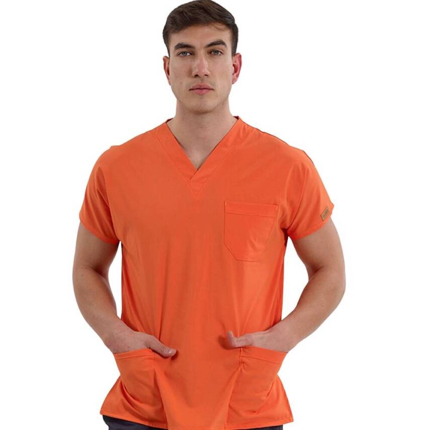BRL SCRUBLE | TEK ÜST Likralı Unisex Cerrahi Forma Turuncu - 1