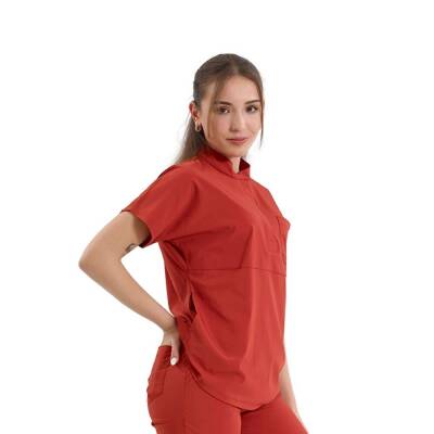BRL SNAPS | TEK ÜST Çıt Çıtlı Likralı Hakim Yaka Doktor ve Hemşire Cerrahi Forması Kiremit - 3