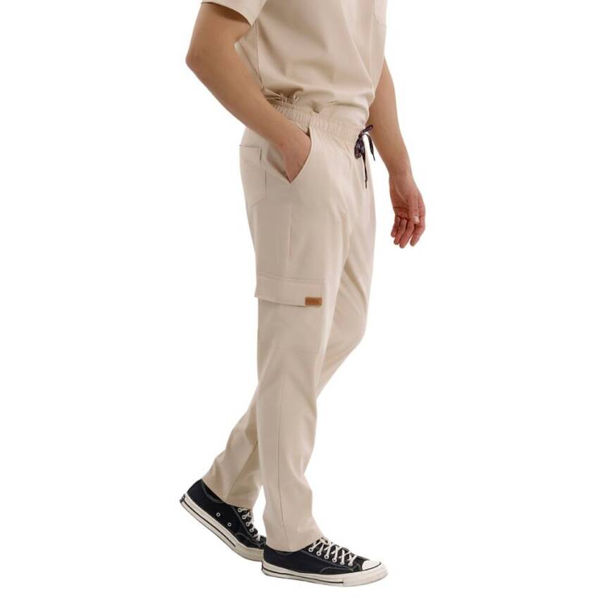 BRL SNAPSM | TEK ALT Kargo Cepli Klasik Likralı Unisex Cerrahi Pantolon Bej - 1