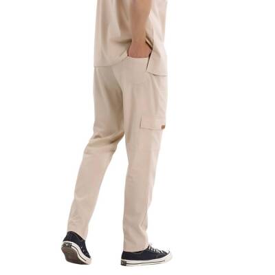 BRL SNAPSM | TEK ALT Kargo Cepli Klasik Likralı Unisex Cerrahi Pantolon Bej - 3