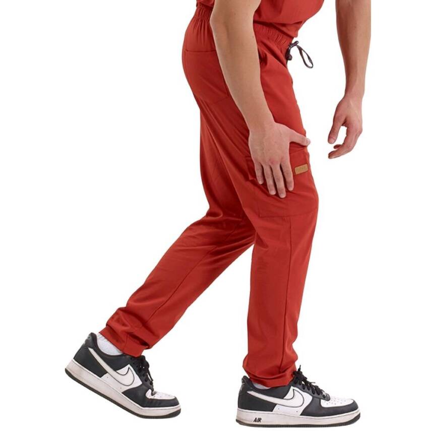 BRL SNAPSM | TEK ALT Kargo Cepli Klasik Likralı Unisex Cerrahi Pantolon Kiremit - 3