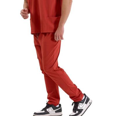 BRL SNAPSM | TEK ALT Kargo Cepli Klasik Likralı Unisex Cerrahi Pantolon Kiremit - 4