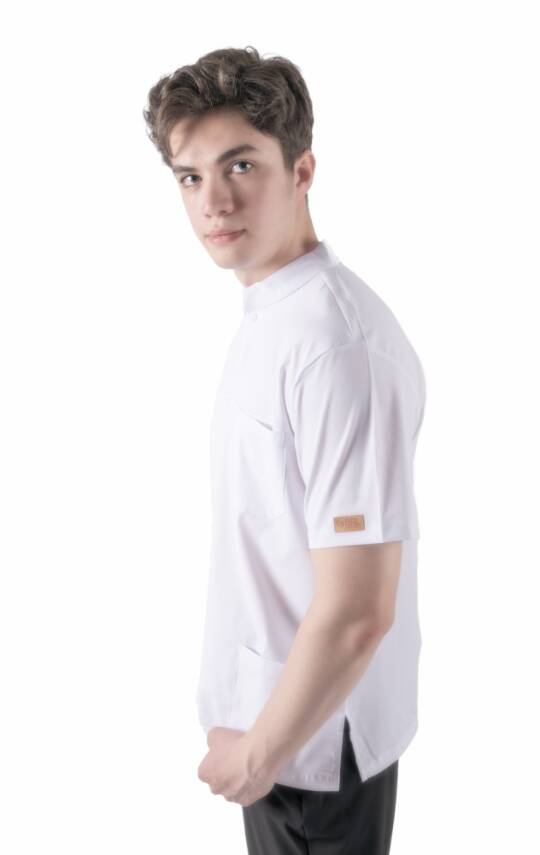 BRL SNAPSM | TEK ÜST Çıt Çıtlı Likralı Erkek Doktor ve Hemşire Cerrahi Forması Beyaz - 2