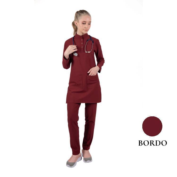 BRL TESETTÜR PANDA FLEX | Likralı Doktor & Hemşire Forması Cerrahi Takım Bordo - 1