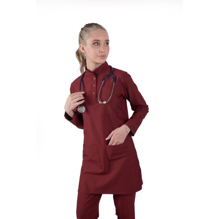 BRL TESETTÜR PANDA FLEX | Likralı Doktor & Hemşire Forması Cerrahi Takım Bordo - 3
