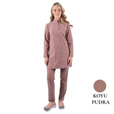 BRL TESETTÜR PANDA FLEX | Likralı Doktor & Hemşire Forması Cerrahi Takım Koyu Pudra 