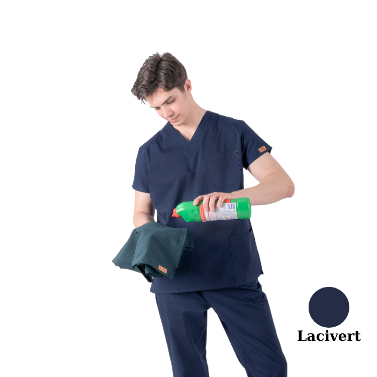 Çamaşır Suyuna Dirençli Likralı Doktor Ve Hemşire Forması Unisex Cerrahi Takım Lacivert BRL SCRUB INDANTHREN - 5