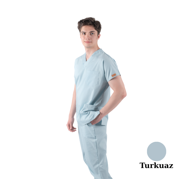 Çamaşır Suyuna Dirençli Likralı Doktor Ve Hemşire Forması Unisex Cerrahi Takım Turkuaz BRL SCRUB INDANTHREN - 1