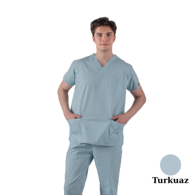 Çamaşır Suyuna Dirençli Likralı Doktor Ve Hemşire Forması Unisex Cerrahi Takım Turkuaz BRL SCRUB INDANTHREN - 2