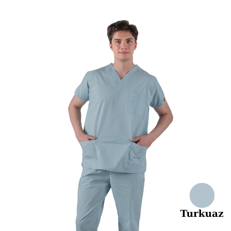 Çamaşır Suyuna Dirençli Likralı Doktor Ve Hemşire Forması Unisex Cerrahi Takım Turkuaz BRL SCRUB INDANTHREN - 2
