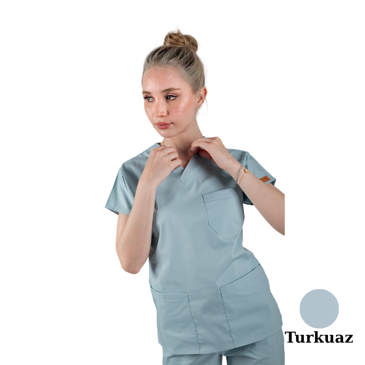 Çamaşır Suyuna Dirençli Likralı Doktor Ve Hemşire Forması Unisex Cerrahi Takım Turkuaz BRL SCRUB INDANTHREN - 3