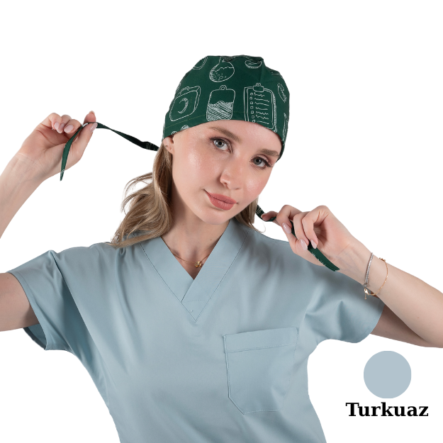 Çamaşır Suyuna Dirençli Likralı Doktor Ve Hemşire Forması Unisex Cerrahi Takım Turkuaz BRL SCRUB INDANTHREN - 4