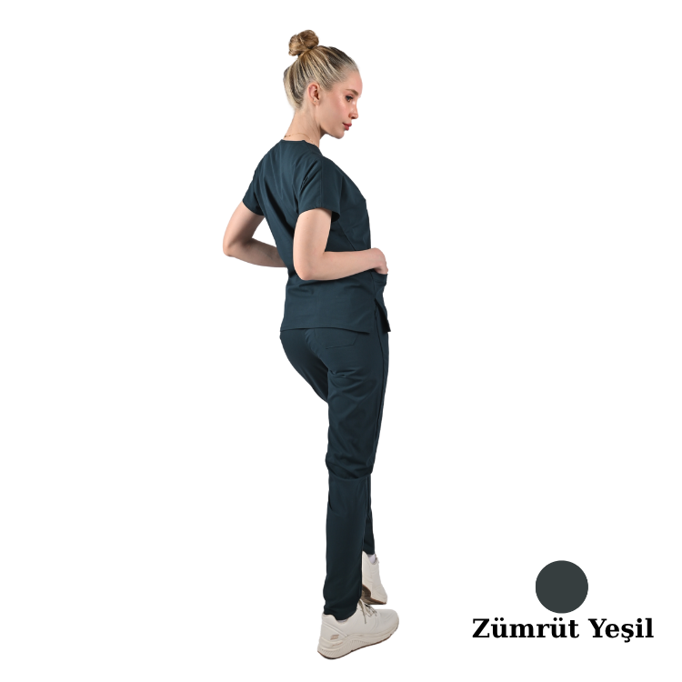 Çamaşır Suyuna Dirençli Likralı Doktor Ve Hemşire Forması Unisex Cerrahi Takım Zümrüt Yeşili BRL SCRUB INDANTHREN - 1