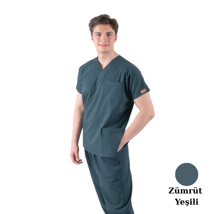 Çamaşır Suyuna Dirençli Likralı Doktor Ve Hemşire Forması Unisex Cerrahi Takım Zümrüt Yeşili BRL SCRUB INDANTHREN - 4