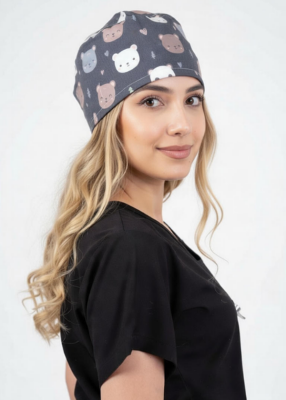 Unisex Medikal Cerrahi Bone Doktor Hemşire Hastane Bonesi - Ayıcık Desenli - Brl Üniforma