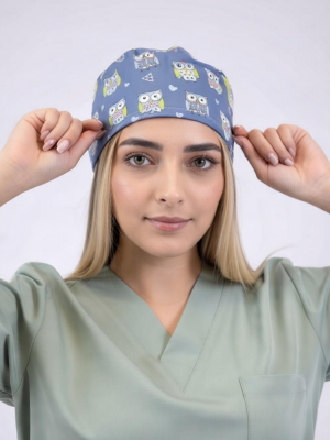 Unisex Medikal Cerrahi Bone Doktor Hemşire Hastane Bonesi - Baykuş Desenli - Brl Üniforma