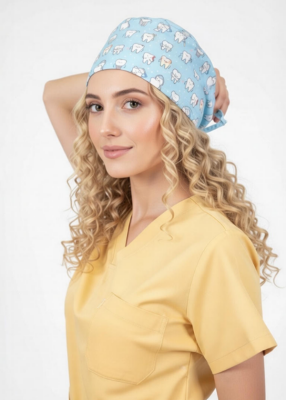 Unisex Medikal Cerrahi Bone Doktor Hemşire Hastane Bonesi - Diş Desenli - Brl Üniforma