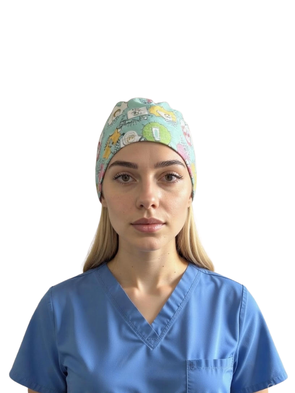 Unisex Medikal Cerrahi Bone Doktor Hemşire Hastane Bonesi - Pop Desenli - 1